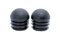 Two plastic domed feet inserts for school chairs, in black.