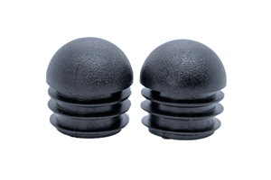 Two plastic domed feet inserts for school chairs, in black.