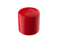 Angled front-top view of a round, red, flexible non-phthalate dip moulded protective cap.