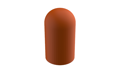 Angled front-top view of a round, orange, silicone injection moulded protective cap.