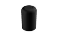 Angled front-top view of a round, black, injection moulded rubber end tip.