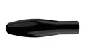 Side view of a black, flexible dip moulded, glossy PVC bulbous handgrip.