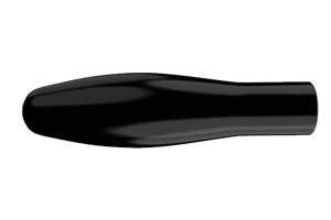 Side view of a black, flexible dip moulded, gloss PVC bulbous grip.