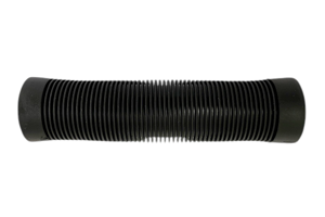Side view of a black finned, ribbed injection moulded rubber grip.