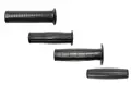 Side view of four black glossy plastic handle-grips of different styles.