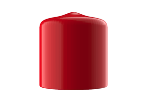 Side view of a round, red, flexible PVC dip moulded protective cap.