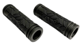Angled side view of two injection moulded rubber grips that have a textured, patterned design.