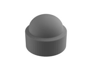 Angled front-top view of a grey, domed, LDPE injection moulded nut and bolt cap.