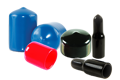 Angled view of six flexible PVC dip moulded caps in various colours and styles—three upright and three lying on their side.