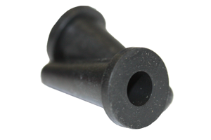 Side-by-side view of two round, black, hi-temp silicone injection moulded cone caps—both laying down with the front one showing the open end.