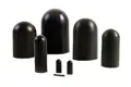 Front view of eight black round EPDM caps in various sizes.