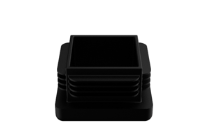 Angled view of a square black LDPE injection moulded chair leg insert.