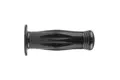 Side view of a black glossy plastic injection moulded handle with a flanged open end.