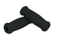Angled view of two black foam textured grips that have a slight flanges on both ends.