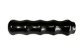 Side view of a black, flexible dip moulded, glossy plastic convoluted grip.