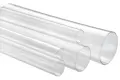 Clear open-ended tubes running from left to right. Open clear plastic tubes with thin wall thickness.