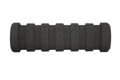 Side view of a black foam extrusion moulded grip with straight flat cut outs from one side to the other.