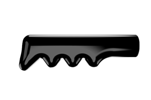Side view of a black, glossy PVC angled finger-nub grip.