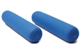 Side-by-side view of two round, blue, flexible textured PVC dip moulded straight-sided grips.