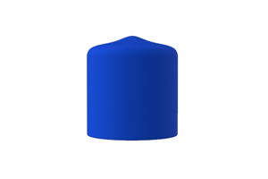 Side view of a round, blue, flexible PVC dip moulded protective cap.