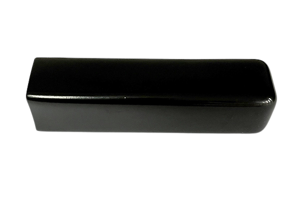 Side view of a black, flexible dip moulded, glossy PVC square handgrip.