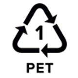 Triangular logo showing recycling code 1 with PET in text
