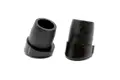 Side view of two round black LDPE injection moulded tube inserts with angled bases.