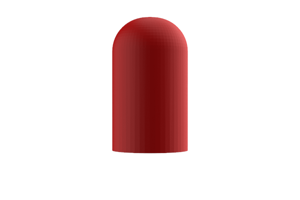 Side view of a round, red, silicone injection moulded protective cap.