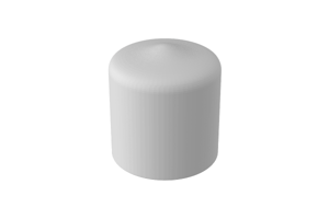Angled front-top view of a round, white, flexible PVC dip moulded protective cap.