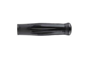 Side view of a black shiny plastic contoured industrial grip-handle.