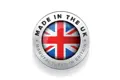UK Flag made into a logo stating made in the UK, manufactured in Britain