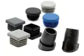 Angled view of eight plastic insert feet in various shapes, sizes, and colours.
