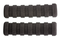 Side-by-side view of two black foam extrusion moulded grips with straight flat ribs from one side to the other.