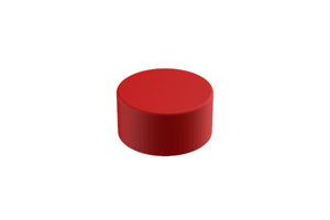 Angled front-top view of a round, red, LDPE injection moulded protective end cap.