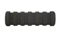 Side view of a black foam extrusion moulded grip with straight flat grooves from one side to the other.