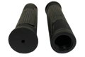 Side-by-side view of two black injection moulded rubber grips with divots and some textured finish.