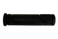 Side view of a black rubber injection moulded grip with some texture and dimples.