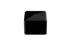 Angled front-top view of a square, black, flexible PVC dip moulded protective cap.