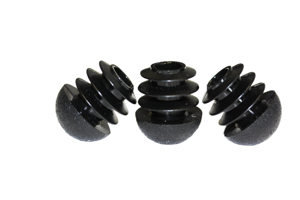 Three domed round plastic tube inserts in black LDPE.