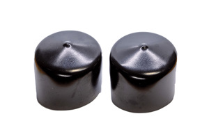 Side-by-side view of two face-down, round, black, flexible hi-temp vinyl dip moulded protective caps.