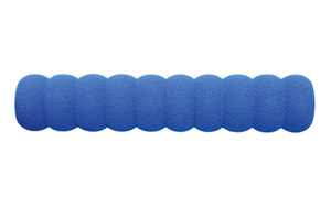 Side view of a blue foam handle-grip with a textured matte finish and contoured finger grooves along its length.