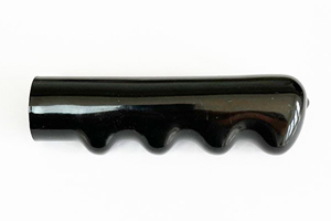 Side profile of a black, glossy PVC finger-nubbed handle grip.