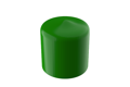 Angled front-top view of a round, green, flexible PVC dip moulded protective cap.