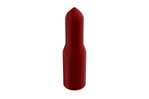 Angled front-top view of a round, red, flexible PVC dip moulded EZ tab cap.