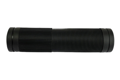 Side view of a black injection moulded ribbed rubber handle with fins.