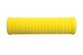 Side view of a yellow textured foam moulded grip-handle with multiple curved grooves from one side to the other.