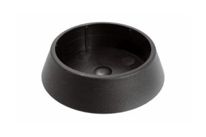 Angled view of an injection moulded black heavy duty plastic furniture carpet castor cup.