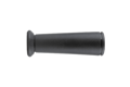 Side view of a black textured plastic tapered handle-grip with a flanged open end.