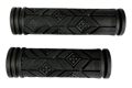 Side-by-side view of two injection moulded rubber grips that have a textured, patterned design. One is slightly longer than the other.