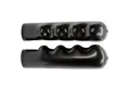 Side view of two black, glossy PVC finger-nubbed grips at different angles to show profile of the handle.